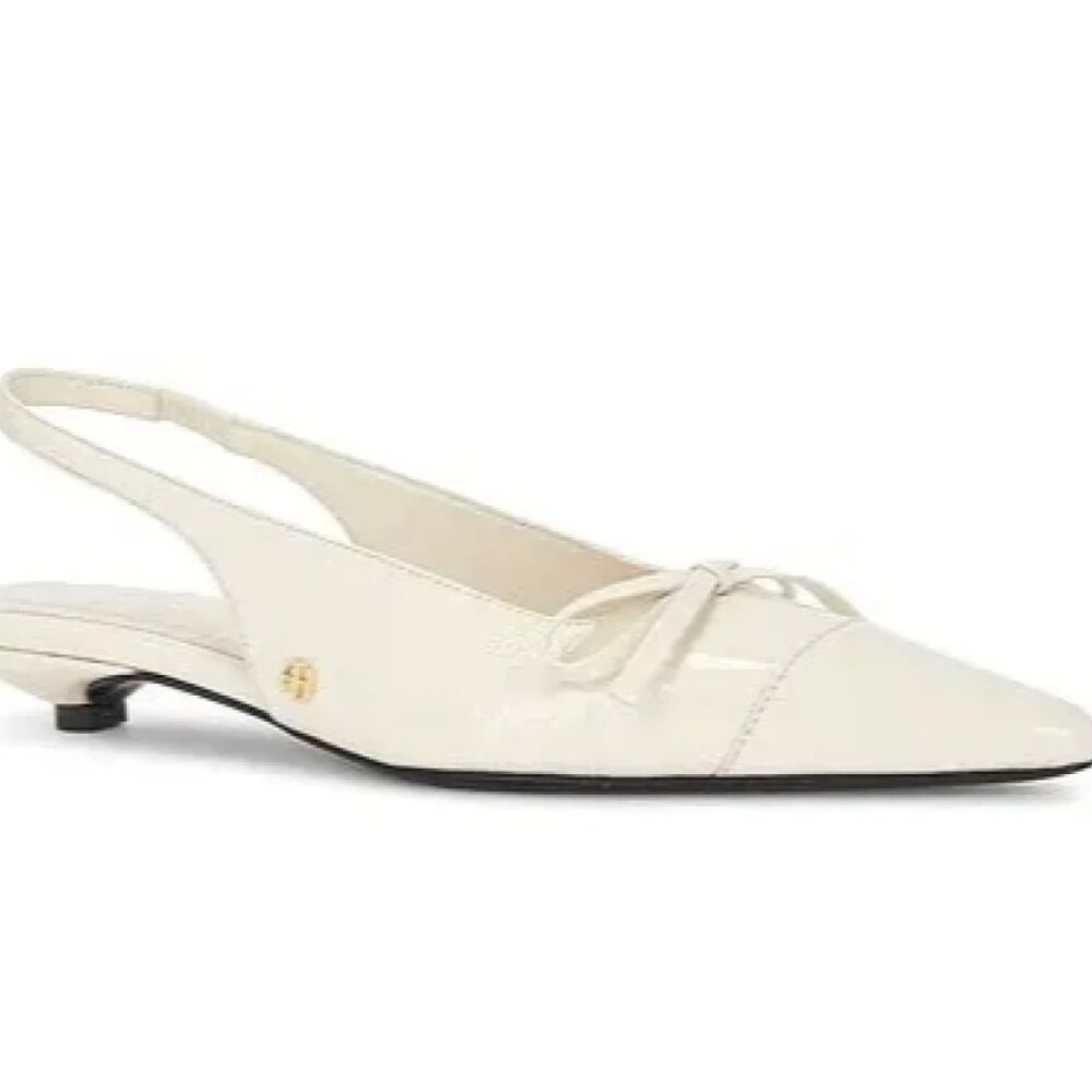 Anine Bing Zoey Slingback Heels  in Bone Crinkled Patent